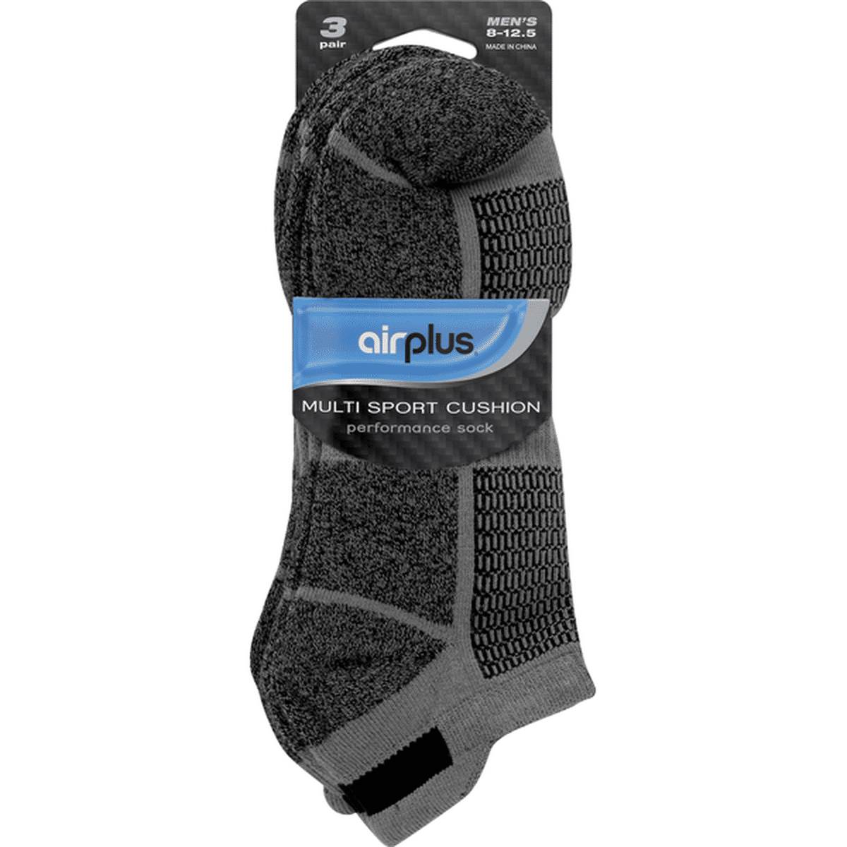airplus Multi Sport Cushion Men's Performance Socks- Black, 3 pairs