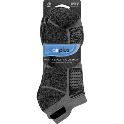 airplus Multi Sport Cushion Men's Performance Socks- Black, 3 pairs