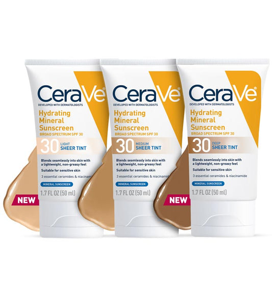 CeraVe Hydrating Mineral Tinted Face Sunscreen Lotion, Light - SPF 30, 1.7 oz