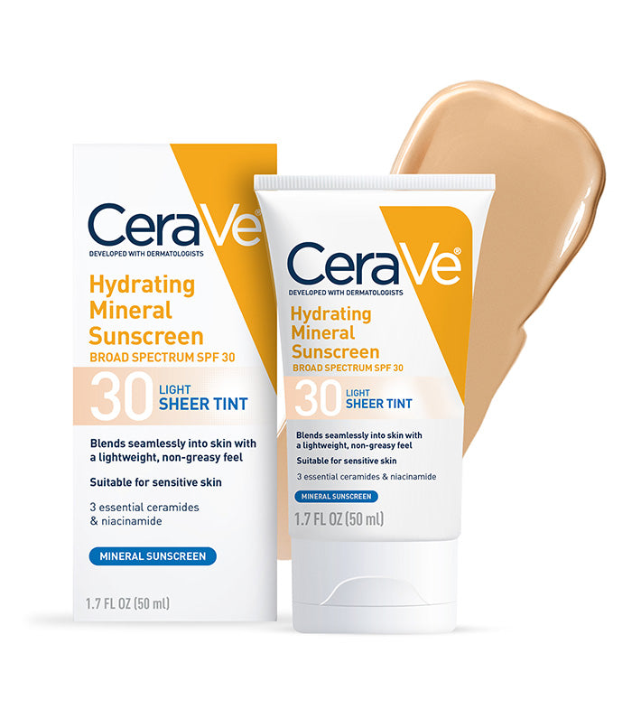 CeraVe Hydrating Mineral Tinted Face Sunscreen Lotion, Light - SPF 30, 1.7 oz