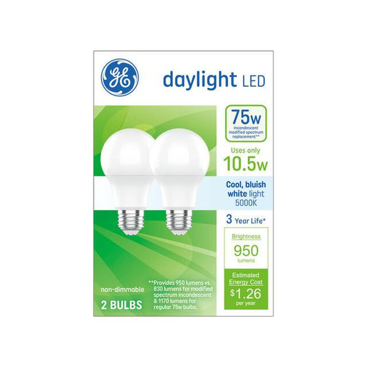 GE Lighting Basic LED 75 Watt Replacement, Daylight, A19 General Purpose Bulbs, 2 Pack