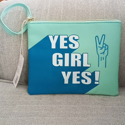 Sophia Joy Dual Zipper Travel Cosmetic Makeup Bag - Palm Blue