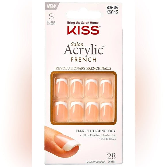 KISS Salon Acrylic Medium Coffin French Manicure Fake Nails Kit - Je T'aime