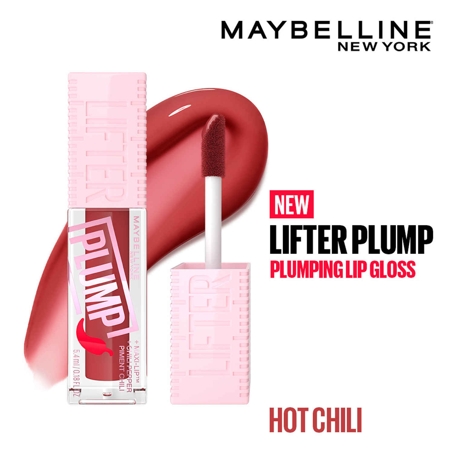 MAYBELLINE New York Lifter Plump Lip Plumping Gloss Makeup, 006 Hot Cili, 0.18 oz