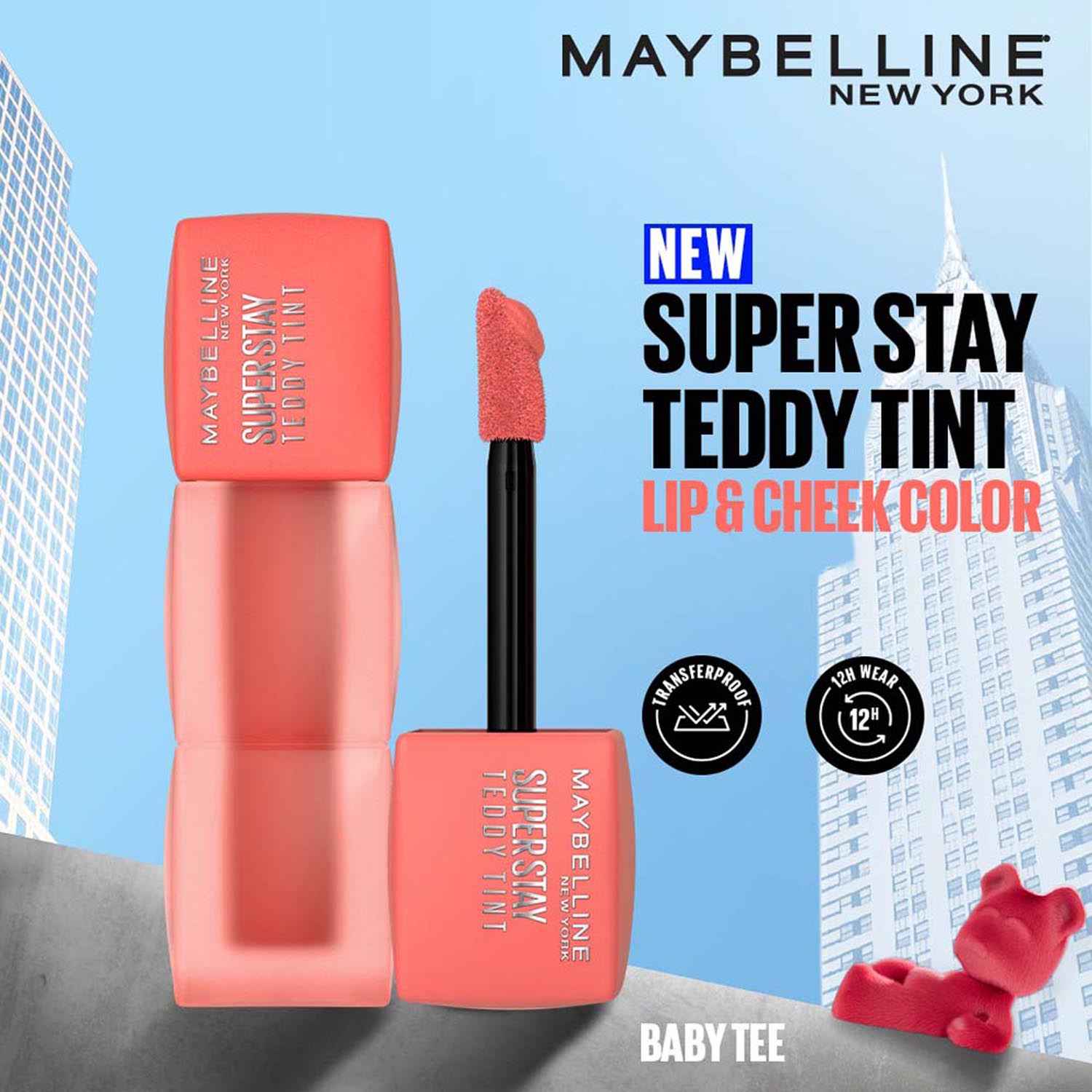 MAYBELLINE New York Super Stay Teddy Tint Liquid Lip Tint, Baby Tee, 0.17 oz