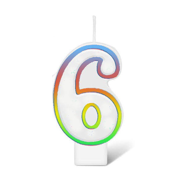 Unique Vibrant Rainbow Border Birthday Candle - Number 6