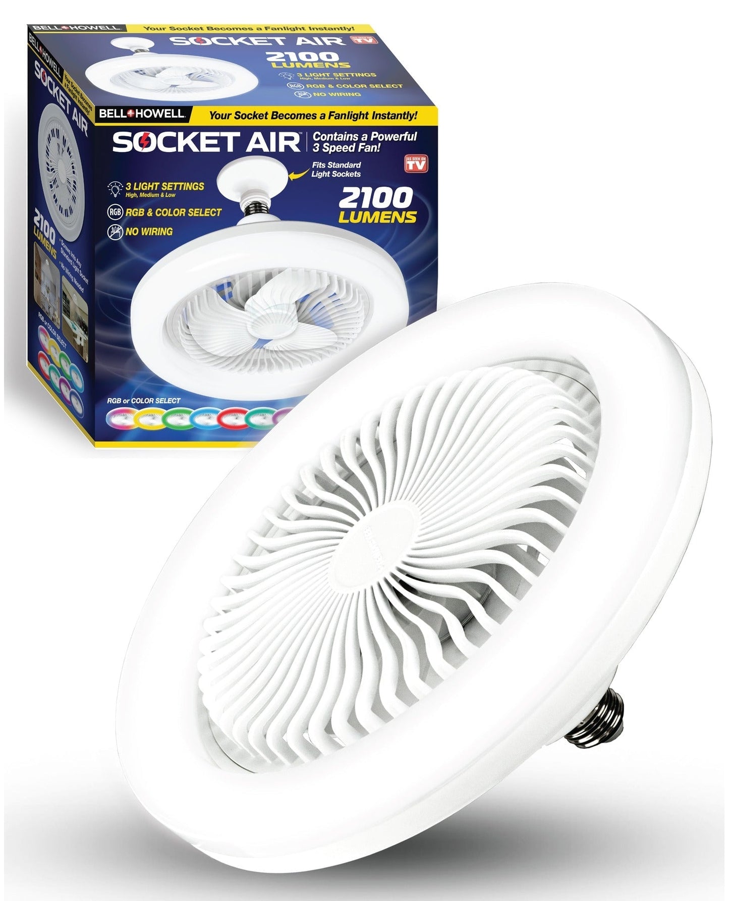 Bell + Howell Socket Air LED Color Changing Fan Light - White