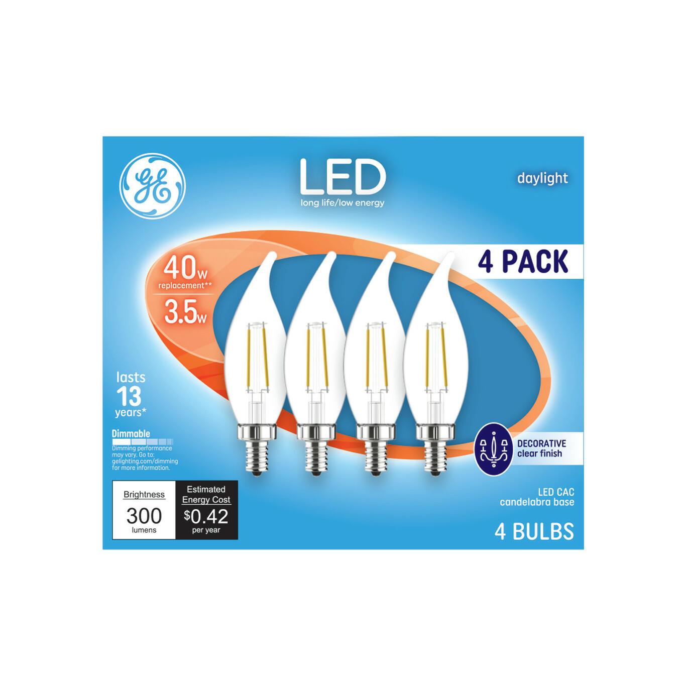 GE Lighting LED Light Bulbs, CA11 Decorative Candle Bulbs, 40 Watt Replacement, Soft White, 2 Pack