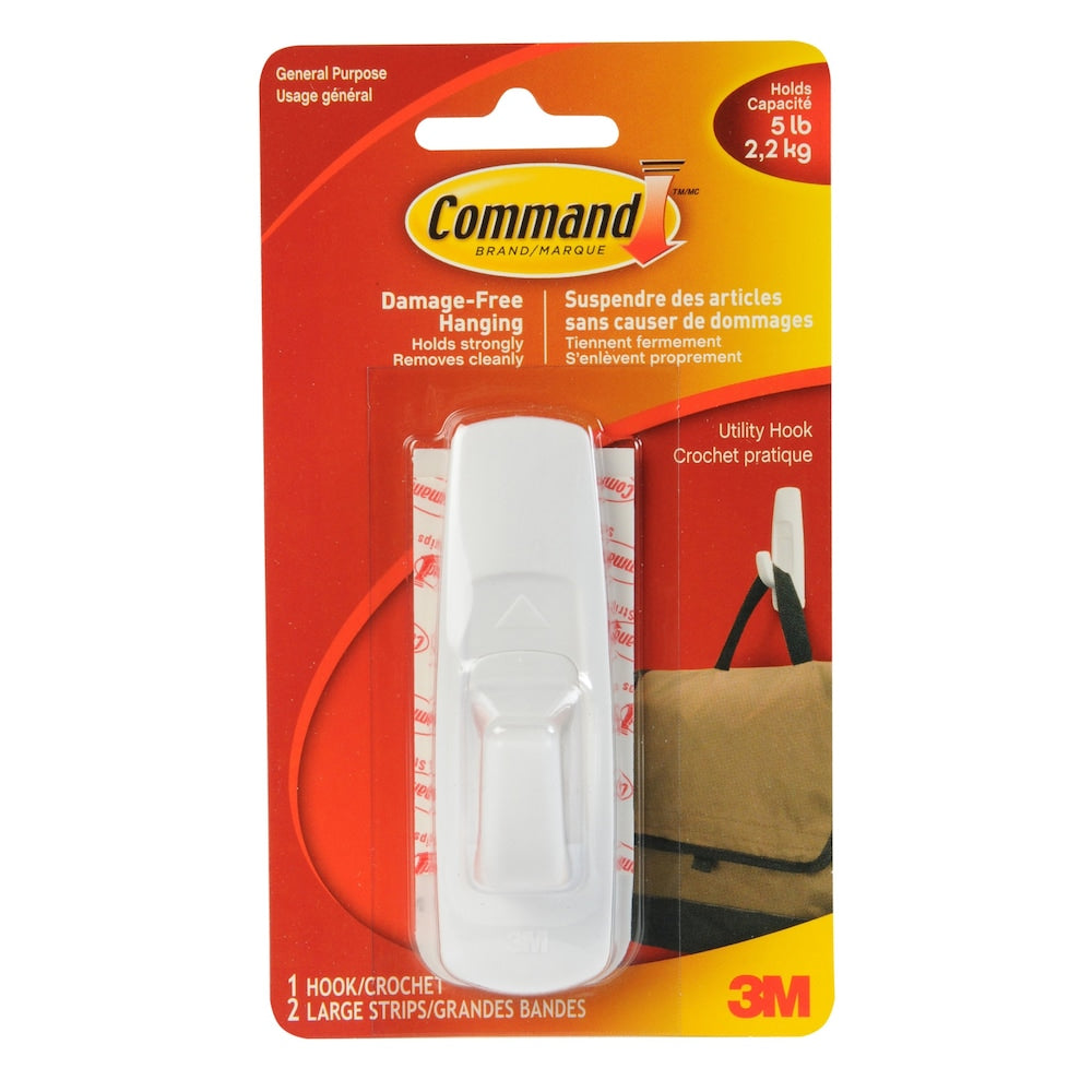 Command Large Single Hook - White, 1 Hook + 2 Strips