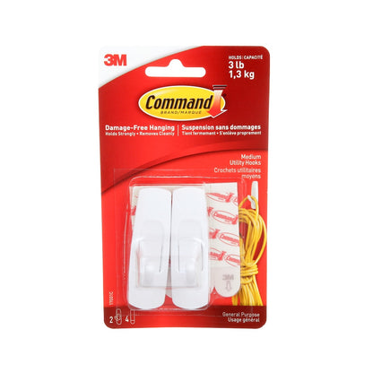 Command Medium Utility Wall Hook - White, 6 Hooks + 12 Strips