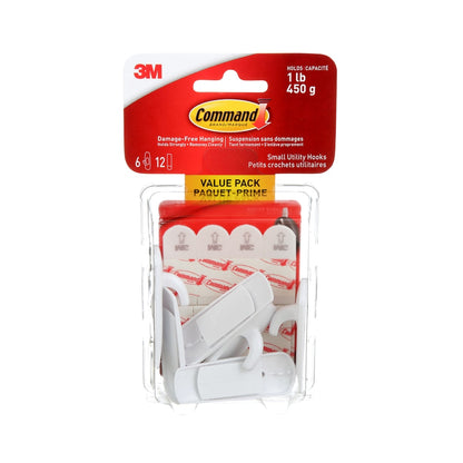 Command Small Utility Wall Hook - White, 6 Hooks + 12 Strips