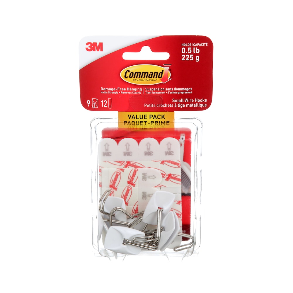 Command Small Wire Wall Hooks - White, 9 Hooks + 12 Strips