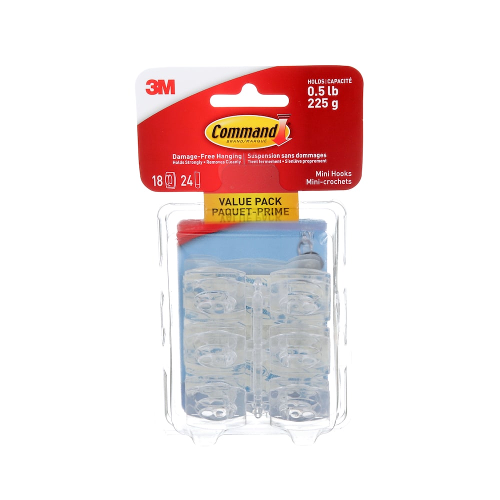 Command Mini Wall Hooks - Clear, 18 Hooks + 24 Strips