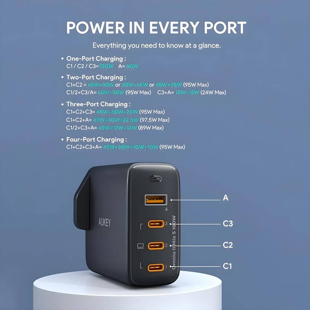 CHARGEWORX WL CHG 4 PORT BLK
