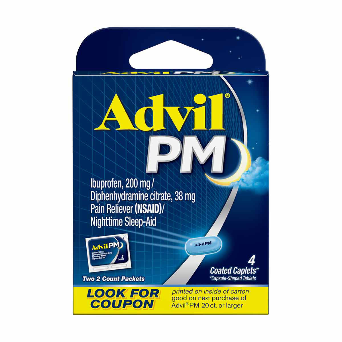 Advil PM Pain Reliever and Nighttime Sleep Aid, 4 Coated Tablets
