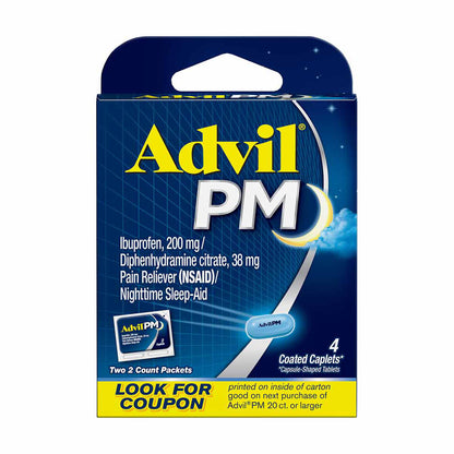 Advil PM Pain Reliever and Nighttime Sleep Aid, 4 Coated Tablets
