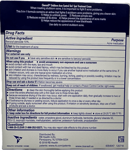 Clearasil Stubborn Acne Contrl 5-In-1 Spot Treatmnt Cream 1oz
