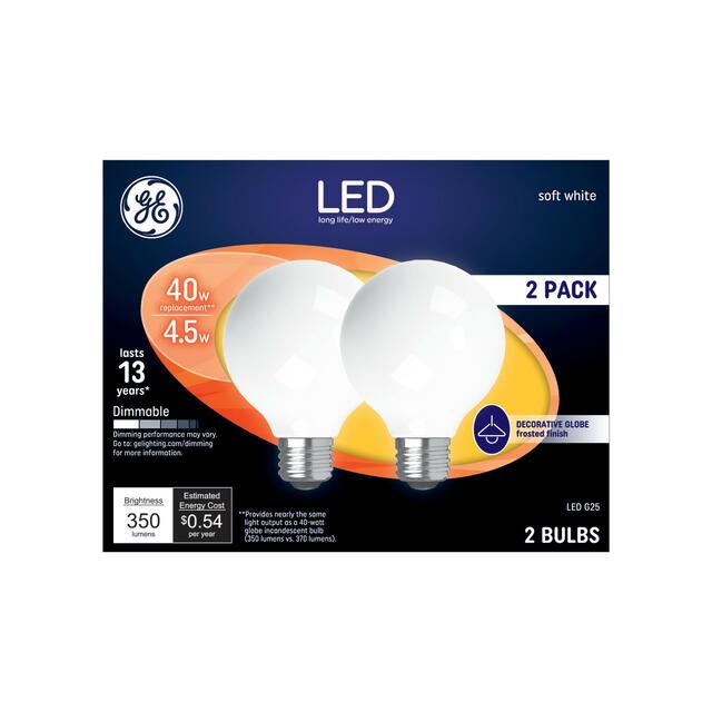GE Lighting Basic LED 60 Watt Replacement, Soft White, G25 Vanity - Globe Bulbs, 2 Pack