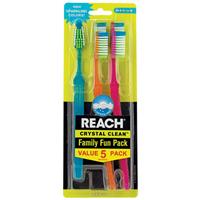 Reach Toothbrush Crystal Clean Medium 5 Count (6in) Asst Clrs
