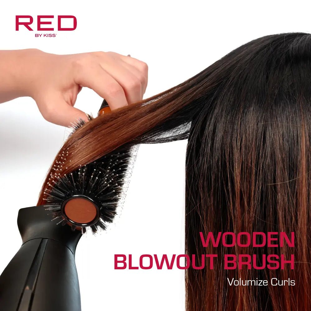 Kiss Red Brush Wooden Blowout Volumize Curls 1Inch (3in)