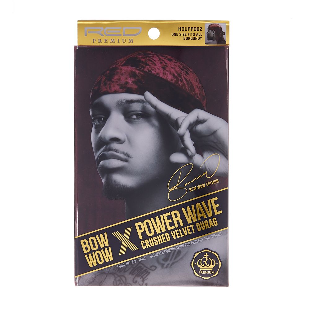 Kiss Red Durag Bow Wow Power Wave Crushed Velvet Black