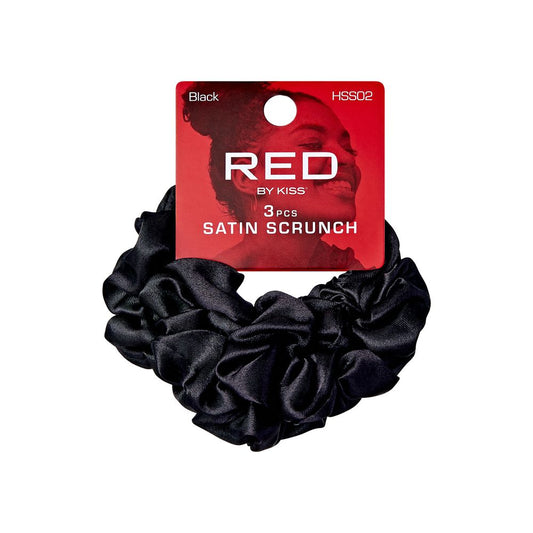 Kiss Red Jumbo Satin Scrunch 3 Count Black (6in)
