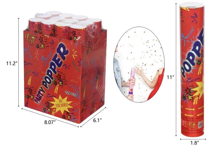 JA-RU Party Poppers - Assorted Colors, 12 Pack