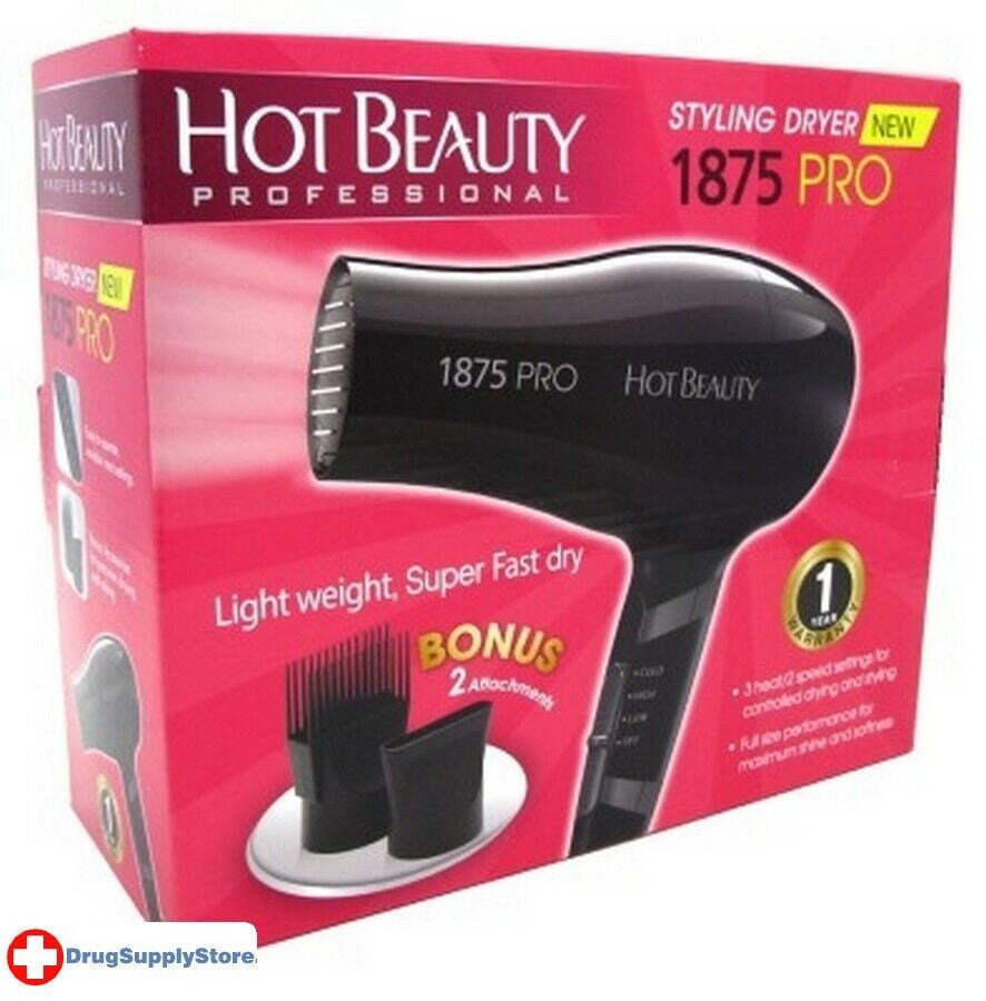 Hot Beauty Dryer 1875 Watt Ceramic With 2 Attachments