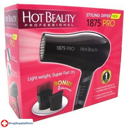 Hot Beauty Dryer 1875 Watt Ceramic With 2 Attachments