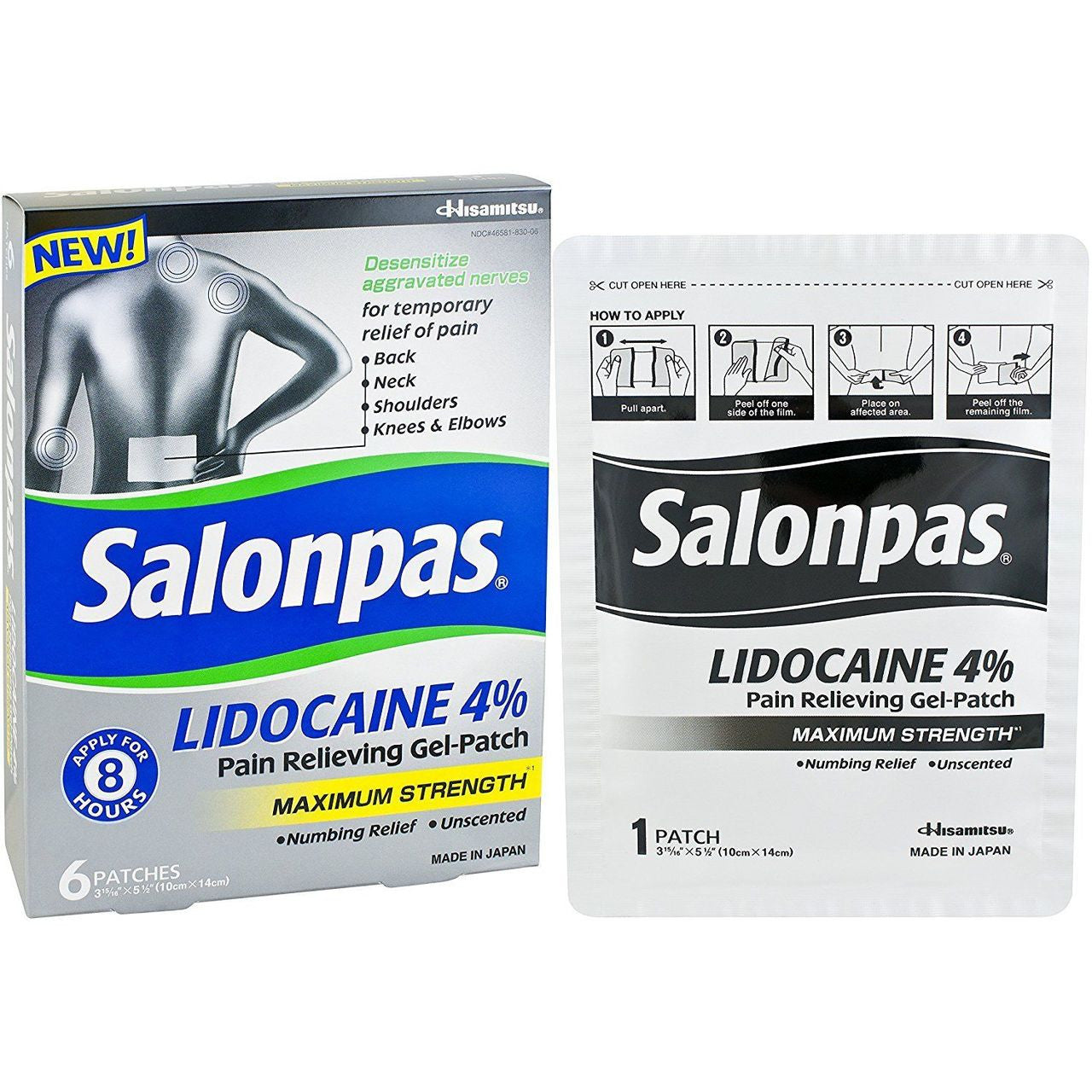 Salonpas Lidocaine 4% Pain Relieving Gel-Patch 6 Count