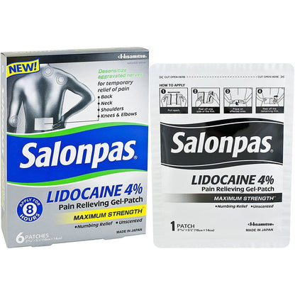 Salonpas Lidocaine 4% Pain Relieving Gel-Patch 6 Count