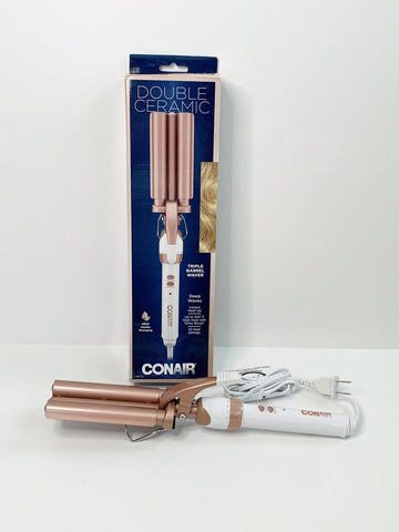 CONAIR Double Ceramic Three Barrel Hair Waver - White & Rose Gold