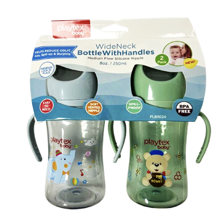 Playtex Baby Wide Neck Bottle W/ Handles 2 Pack 8oz