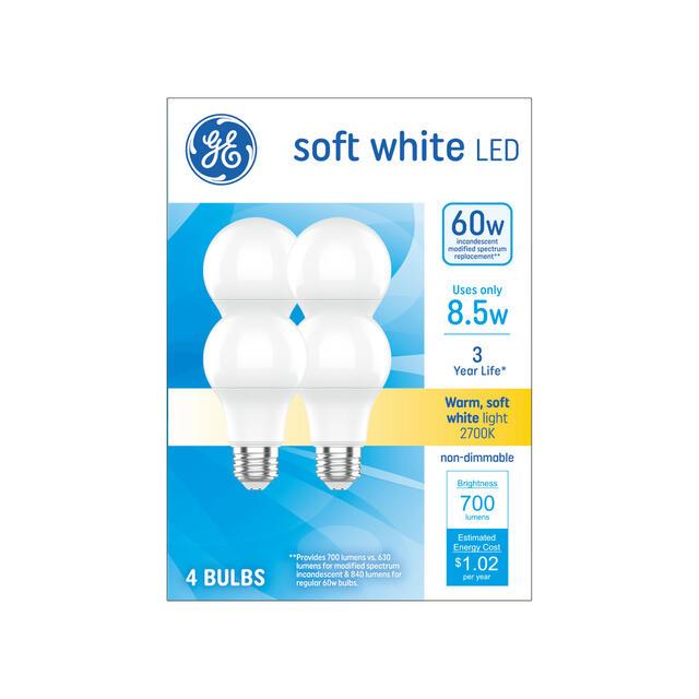 GE Lighting Basic LED 60 Watt Replacement, Soft White, A19 General Purpose Bulbs, 4 count