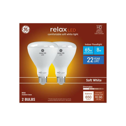 GE Lighting Relax HD BR30 LED Light Bulbs, Indoor Floodlight Bulbs, 65 Watt Replacement, Soft White, 2 Pack