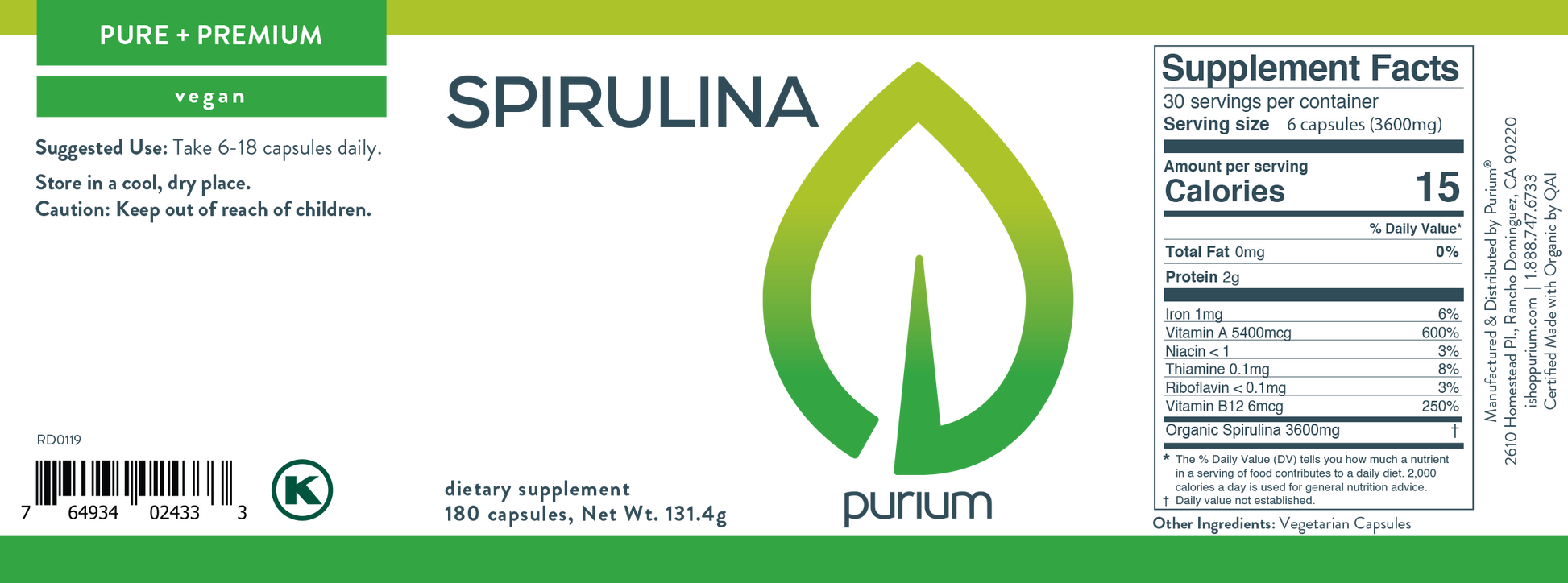 SPIRULINA POWDER 180 GRAM