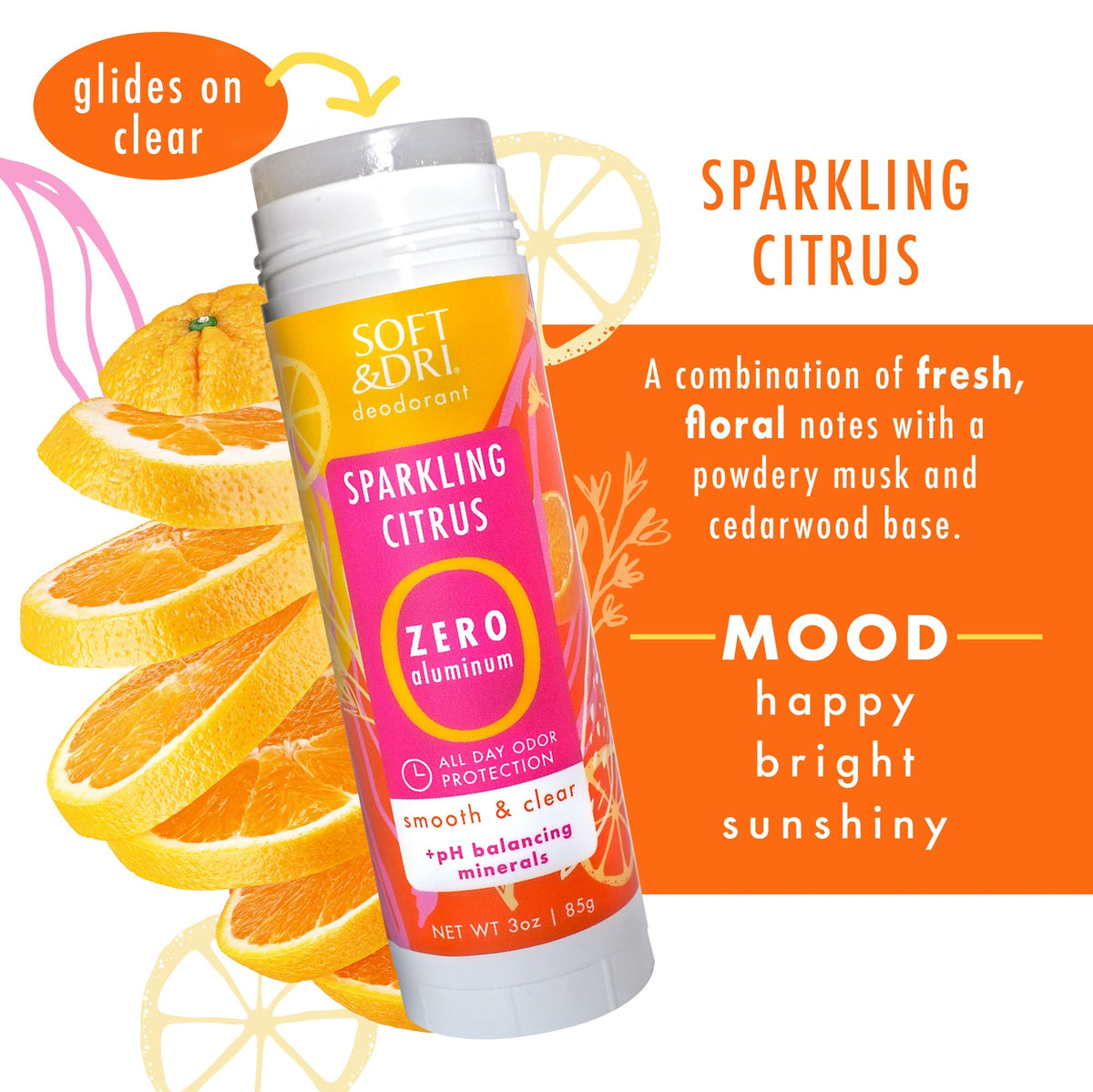 Soft & Dri Deodorant Sparkling Citrus Zero Aluminum 3oz