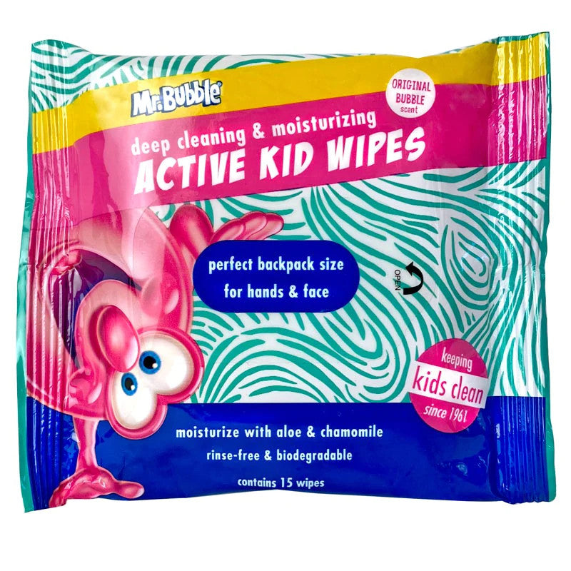 Mr Bubble Active Kid Wipes 15 Count (12in)