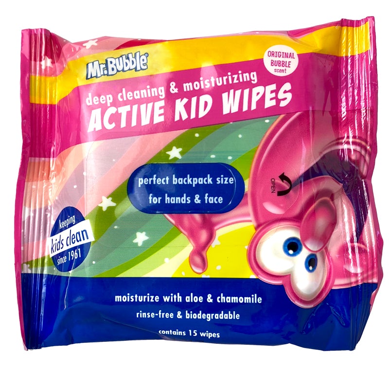 Mr Bubble Active Kid Wipes 15 Count (12in)