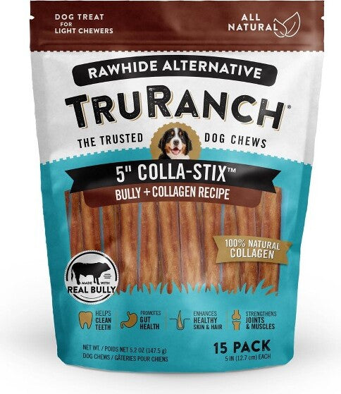TruRanch 5" Collagen Bully Sticks Beef Flavor Dog Treats, 15 count