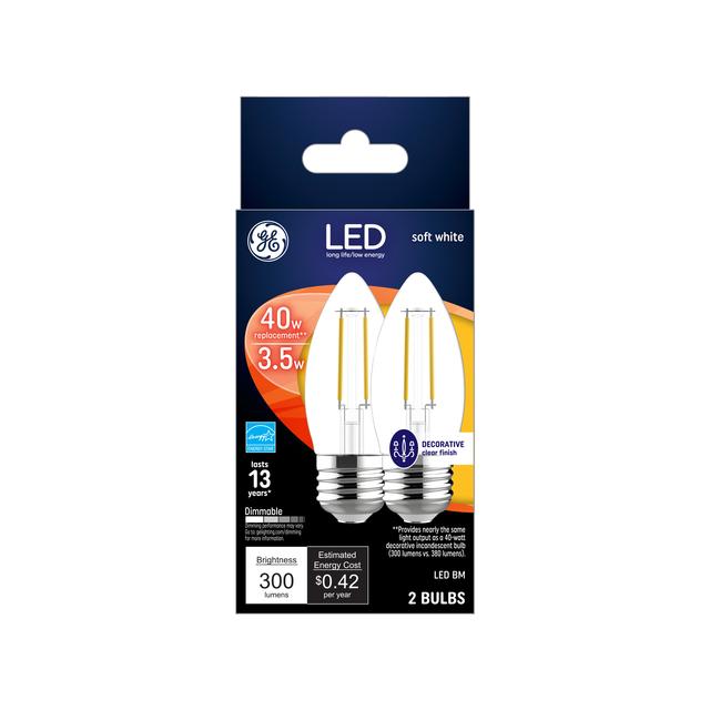 GE Lighting Basic LED 40 Watt Replacement, Soft White, B11 Deco - Candle Bulbs, 2 Pack