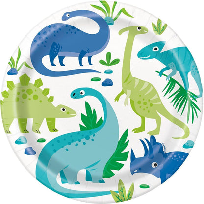Blue & Green Dinosaur 9" Dinner Party Plates, 8 count