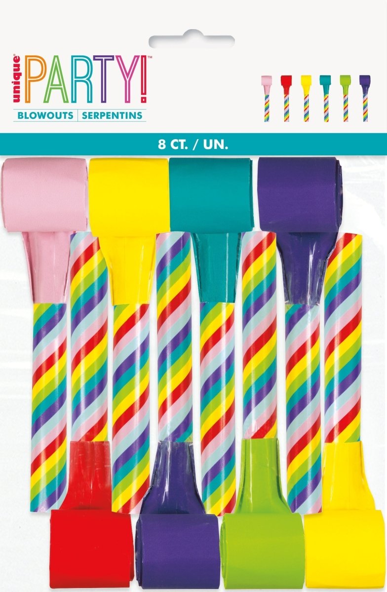 Unique Party! Multicolored Candy Cane Blowouts, 8 count