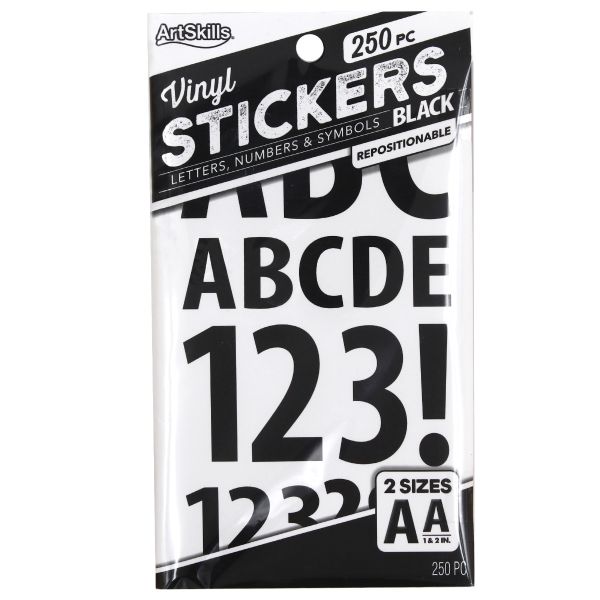 ArtSkills Dual Size Vinyl Poster Letters and Numbers - Black, 250 count