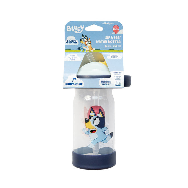 The First Years Bluey Sip & See Toddler Water Bottle with Floating Charm, 12 oz