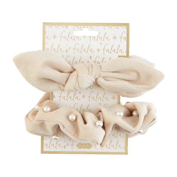 scünci Velvet Scrunchies with Pearl Charm, 3 count