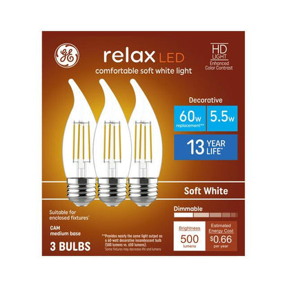 GE Lighting LED Light Bulbs, CA11 Decorative Candle Bulbs, 60 Watt Replacement, Soft White, 2 Pack