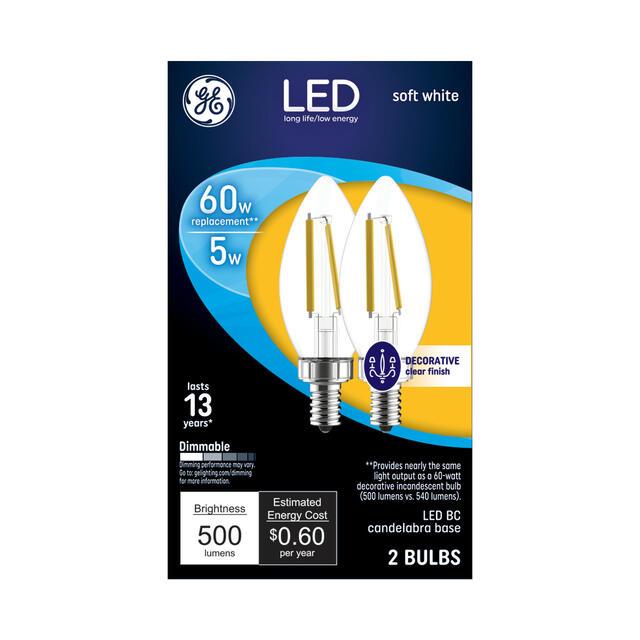 GE Lighting Classic LED 60 Watt Replacement, Soft White, CA11 Deco - Candle Bulbs, 2 Pack